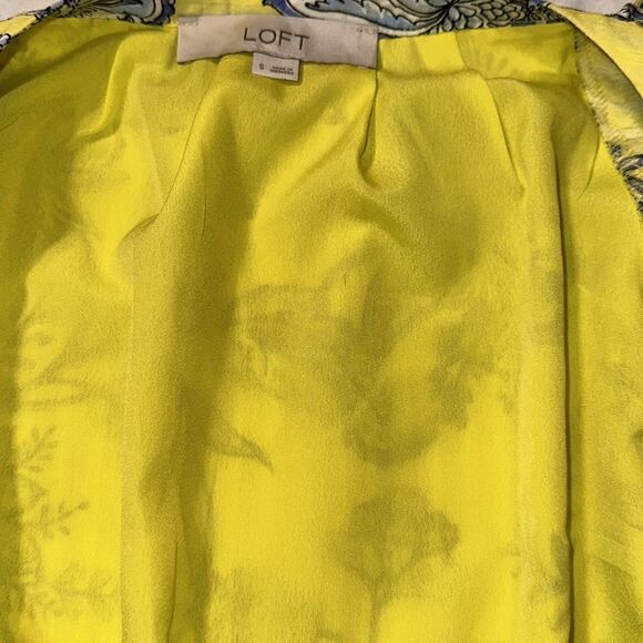 LOFT S Neon Yellow Blue White Floral Flutter Short Sleeve A-Line Belted Dress - Picture 10 of 10
